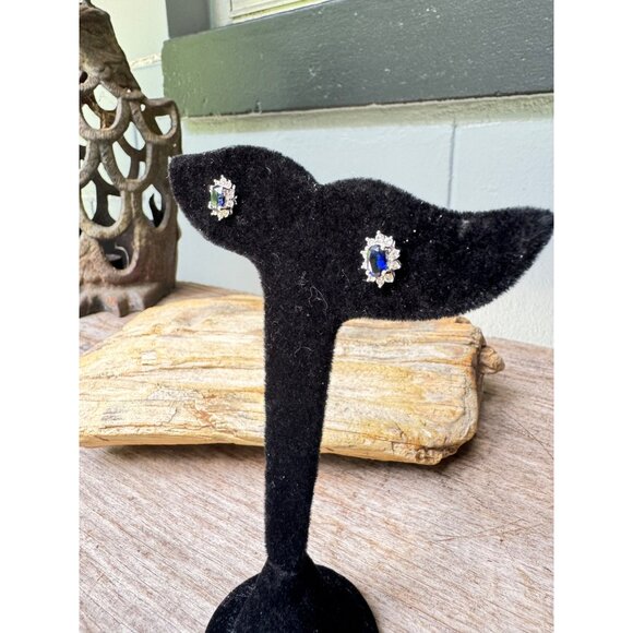 Sterling Silver Blue Sapphire Stud Earrings - Picture 3 of 6